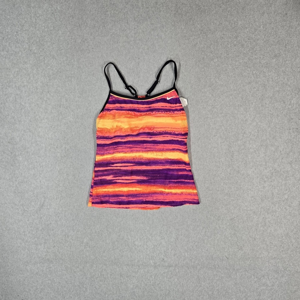 Nike Girls Swimwear 6 Purple Striped Tankini Strap Adjustable Shelf Bra